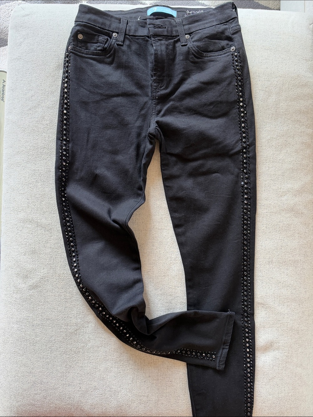 7 For All Mankind Black Skinny Jeans with Side Stud Trim